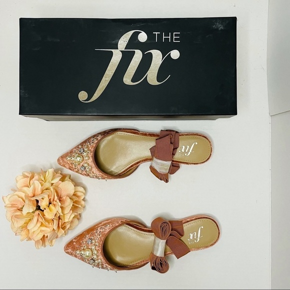 The Fix Women's Porter Pointed Toe Ankle Wrap Flat Slide Pearls Sorbet - Picture 7 of 10